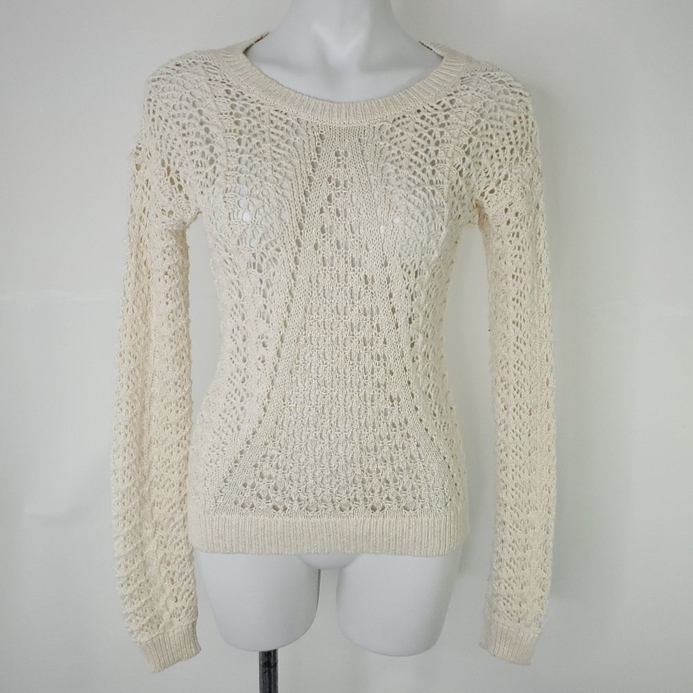 F&F Ppen Knit Open Back Bow Tie Sweater Cream sz 2